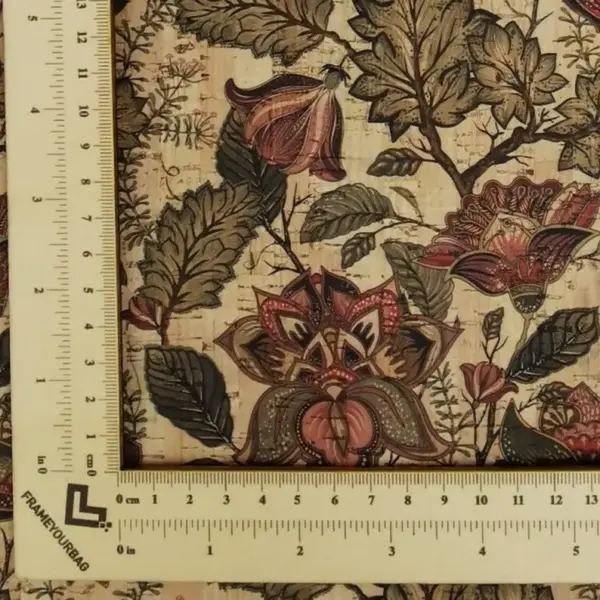 This is a flowers printed pattern on cork fabric