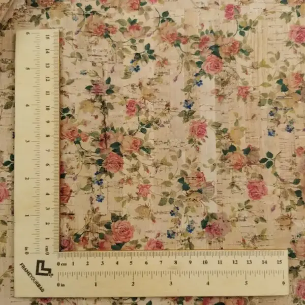 This is a flowers printed pattern on cork fabric