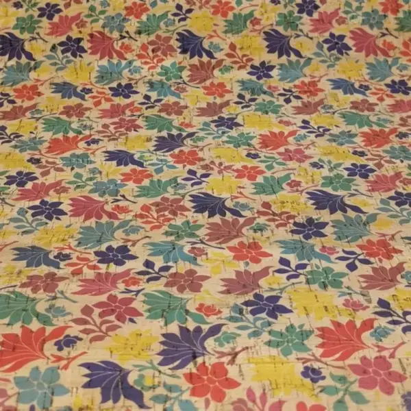 This is a flowers printed pattern on cork fabric