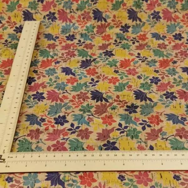 This is a flowers printed pattern on cork fabric