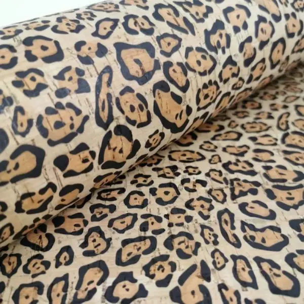 This is a leopard printed pattern on cork fabric