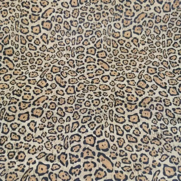 This is a leopard printed pattern on cork fabric