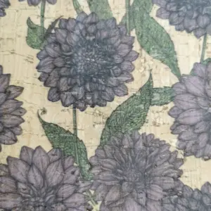 This is a dahlia printed pattern on cork fabric