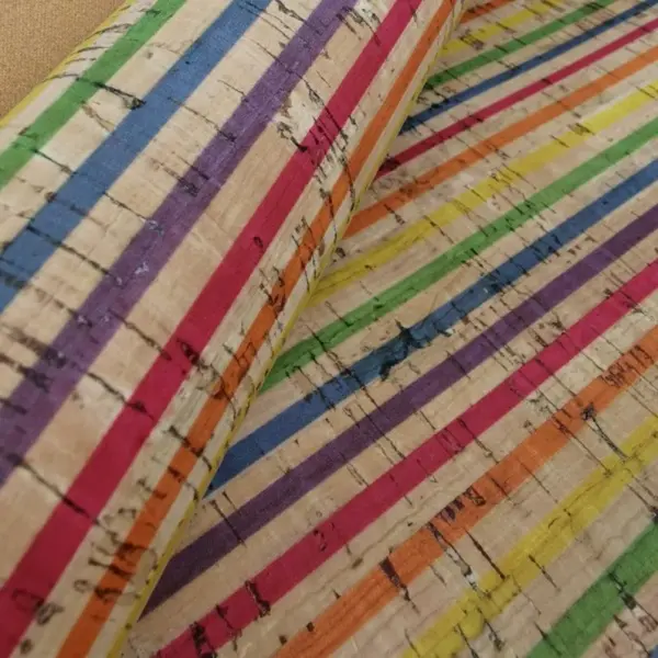 This is a rainbow printed pattern on cork fabric