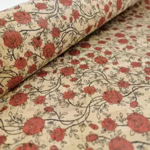 This is a roses printed pattern on cork fabric