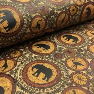 This is a animals printed pattern on cork fabric