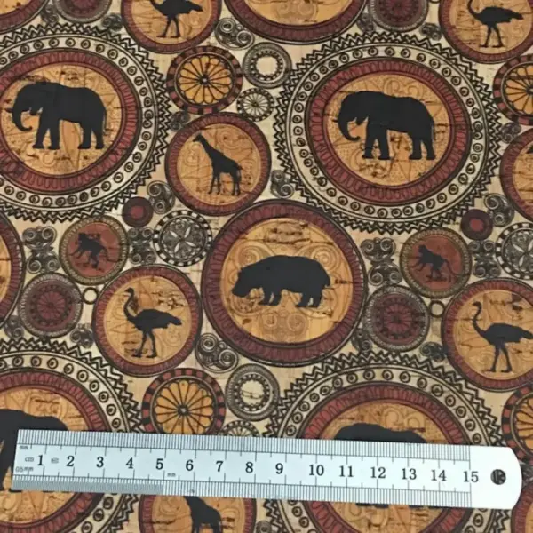 This is a animals printed pattern on cork fabric