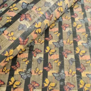 This is a butterflies printed pattern on cork fabric