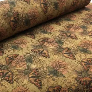 This is a butterflies printed pattern on cork fabric