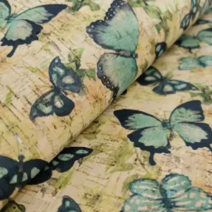 This is a butterflies printed pattern on cork fabric