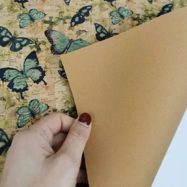 This is a butterflies printed pattern on cork fabric