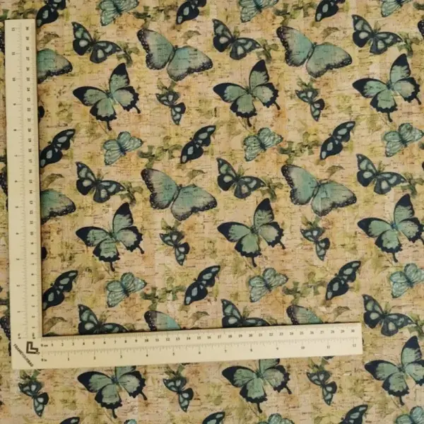 This is a butterflies printed pattern on cork fabric