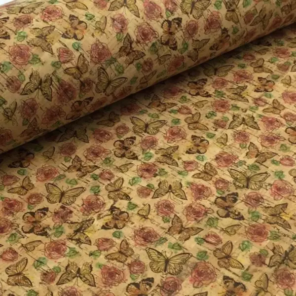 This is a butterflies printed pattern on cork fabric