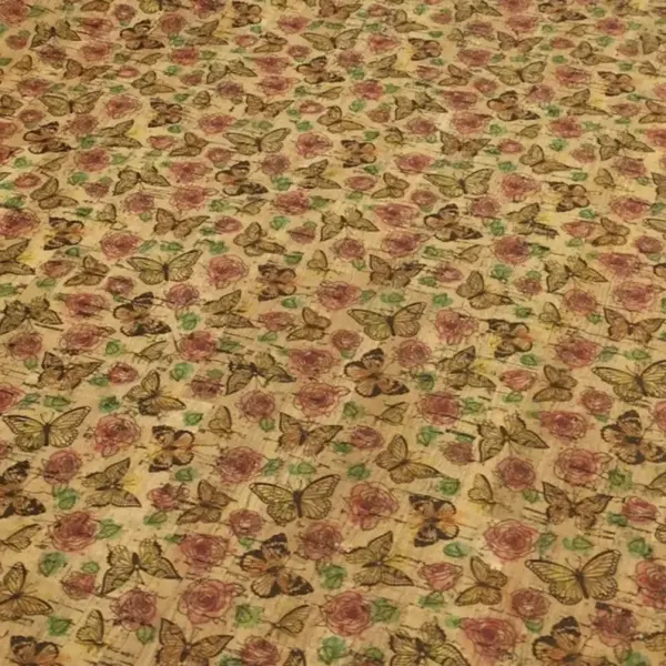 This is a butterflies printed pattern on cork fabric