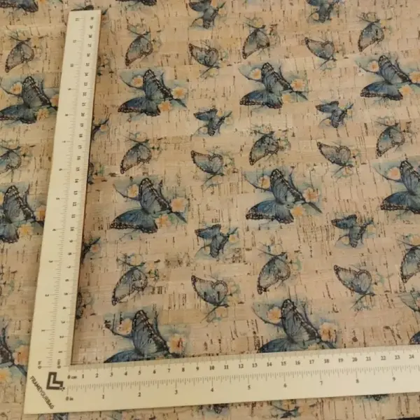 This is a butterflies printed pattern on cork fabric