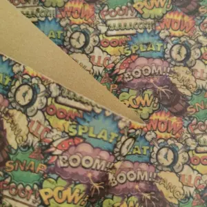 This is a cartoon printed pattern on cork fabric