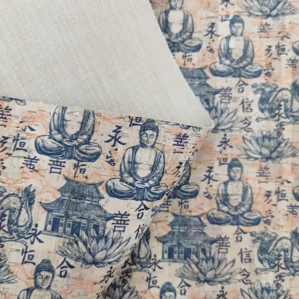 This is a chinese printed pattern on cork fabric