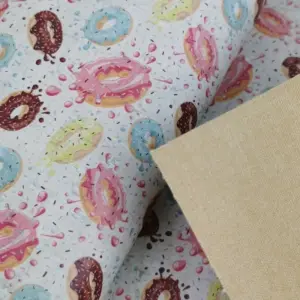 This is a donuts printed pattern on cork fabric