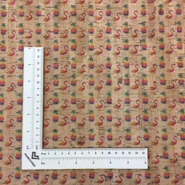 This is a flamingo printed pattern on cork fabric