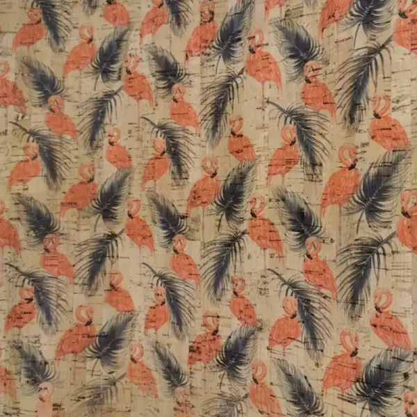 This is a flamingo printed pattern on cork fabric