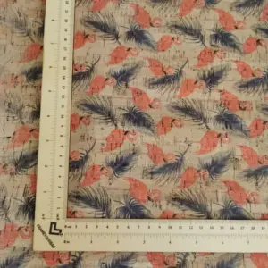 This is a flamingo printed pattern on cork fabric