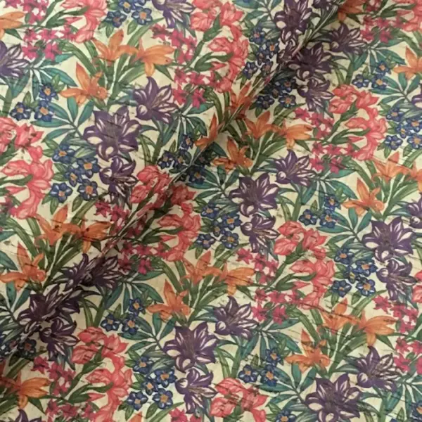 This is a flowers printed pattern on cork fabric