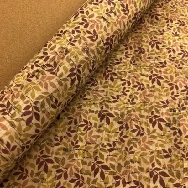 This is a flowers printed pattern on cork fabric