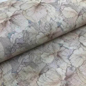 This is a flowers printed pattern on cork fabric