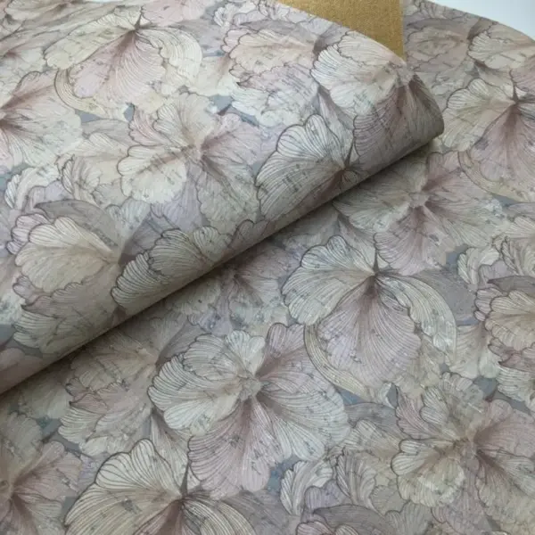 This is a flowers printed pattern on cork fabric