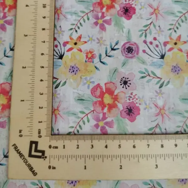 This is a flowers printed pattern on cork fabric