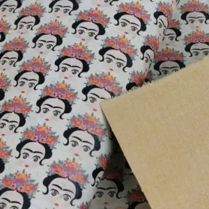 This is a flowers printed pattern on cork fabric