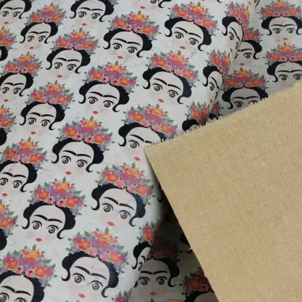 This is a flowers printed pattern on cork fabric