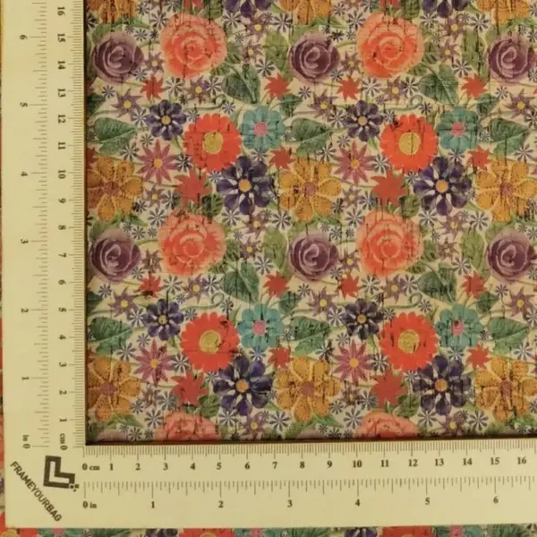 This is a flowers printed pattern on cork fabric