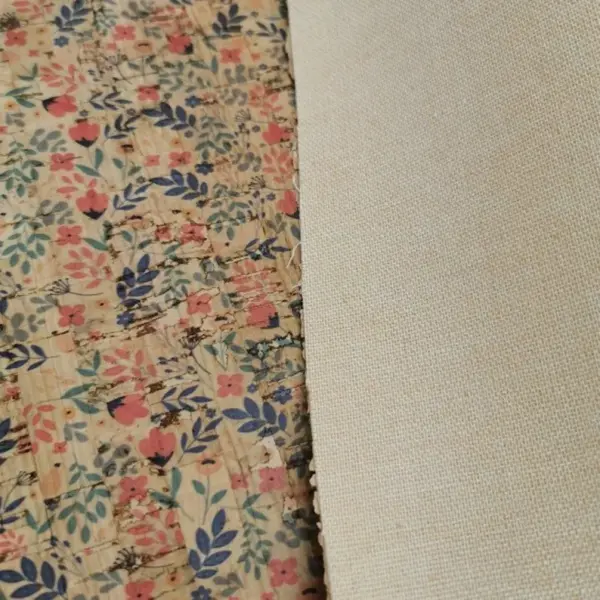 This is a flowers printed pattern on cork fabric