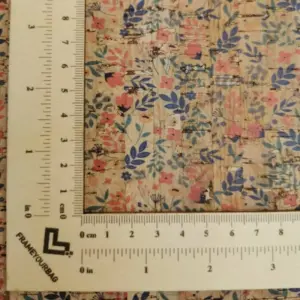 This is a flowers printed pattern on cork fabric