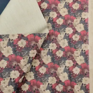 This is a flowers printed pattern on cork fabric