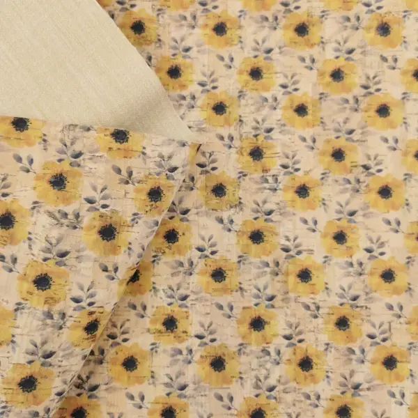 This is a flowers printed pattern on cork fabric