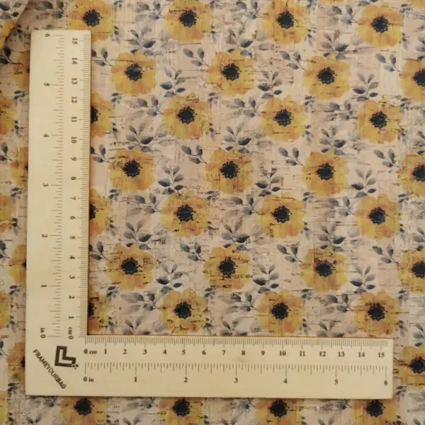 This is a flowers printed pattern on cork fabric