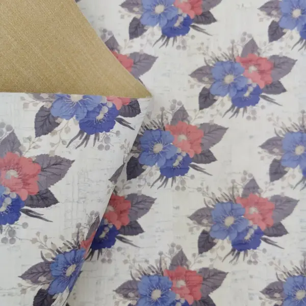 This is a flowers printed pattern on cork fabric