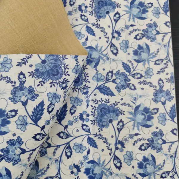 This is a flowers printed pattern on cork fabric