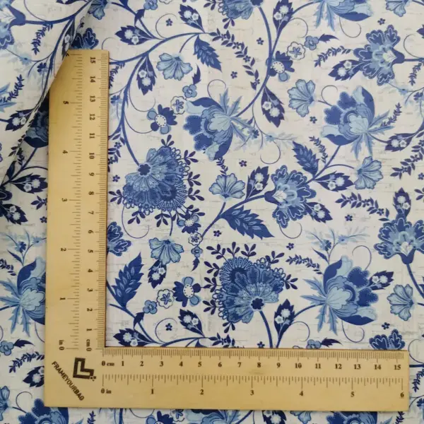 This is a flowers printed pattern on cork fabric