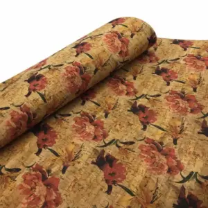 This is a flowers printed pattern on cork fabric