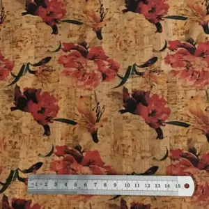 This is a flowers printed pattern on cork fabric