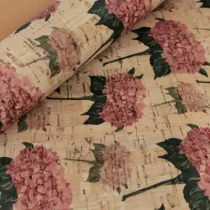 This is a flowers printed pattern on cork fabric