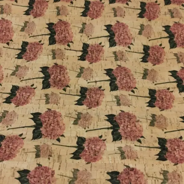 This is a flowers printed pattern on cork fabric