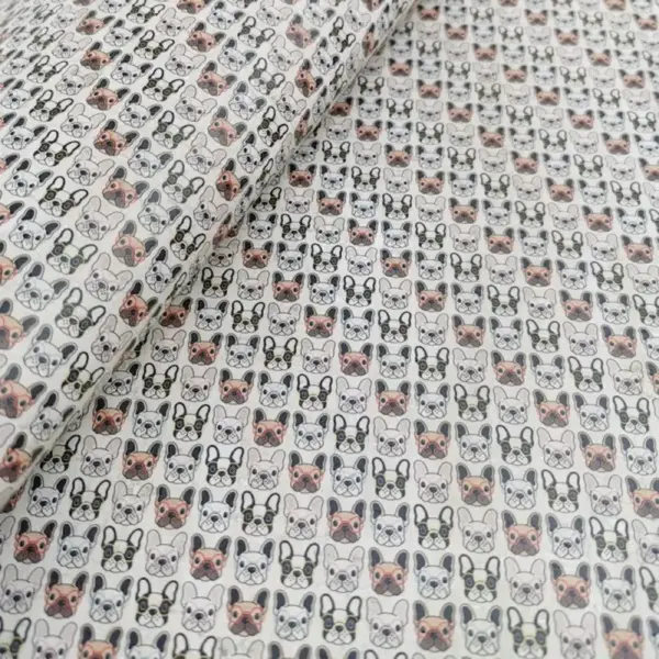 This is a frenchies printed pattern on cork fabric