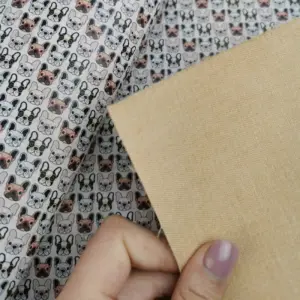 This is a frenchies printed pattern on cork fabric