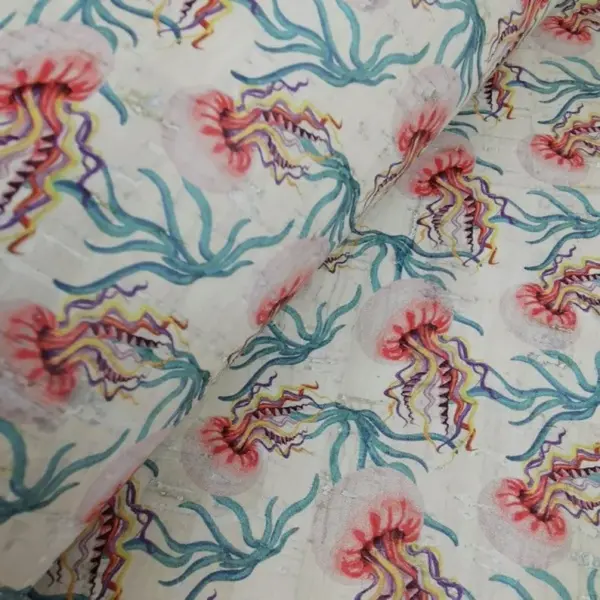 This is a jellyfish printed pattern on cork fabric