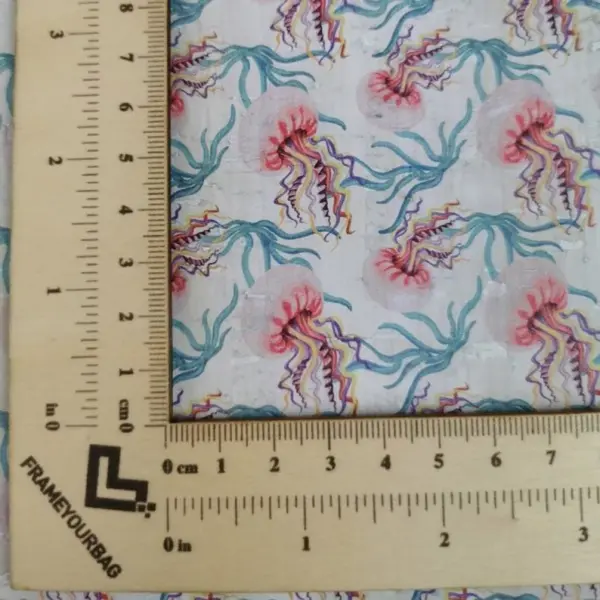 This is a jellyfish printed pattern on cork fabric