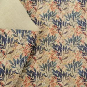 This is a leafs printed pattern on cork fabric